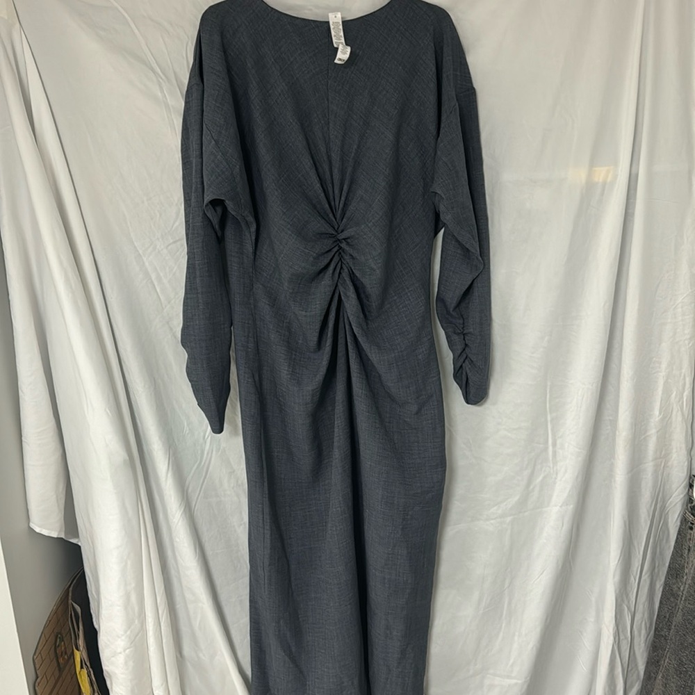 ASOS long sleeve maxi dress with ruching detail in washed navy